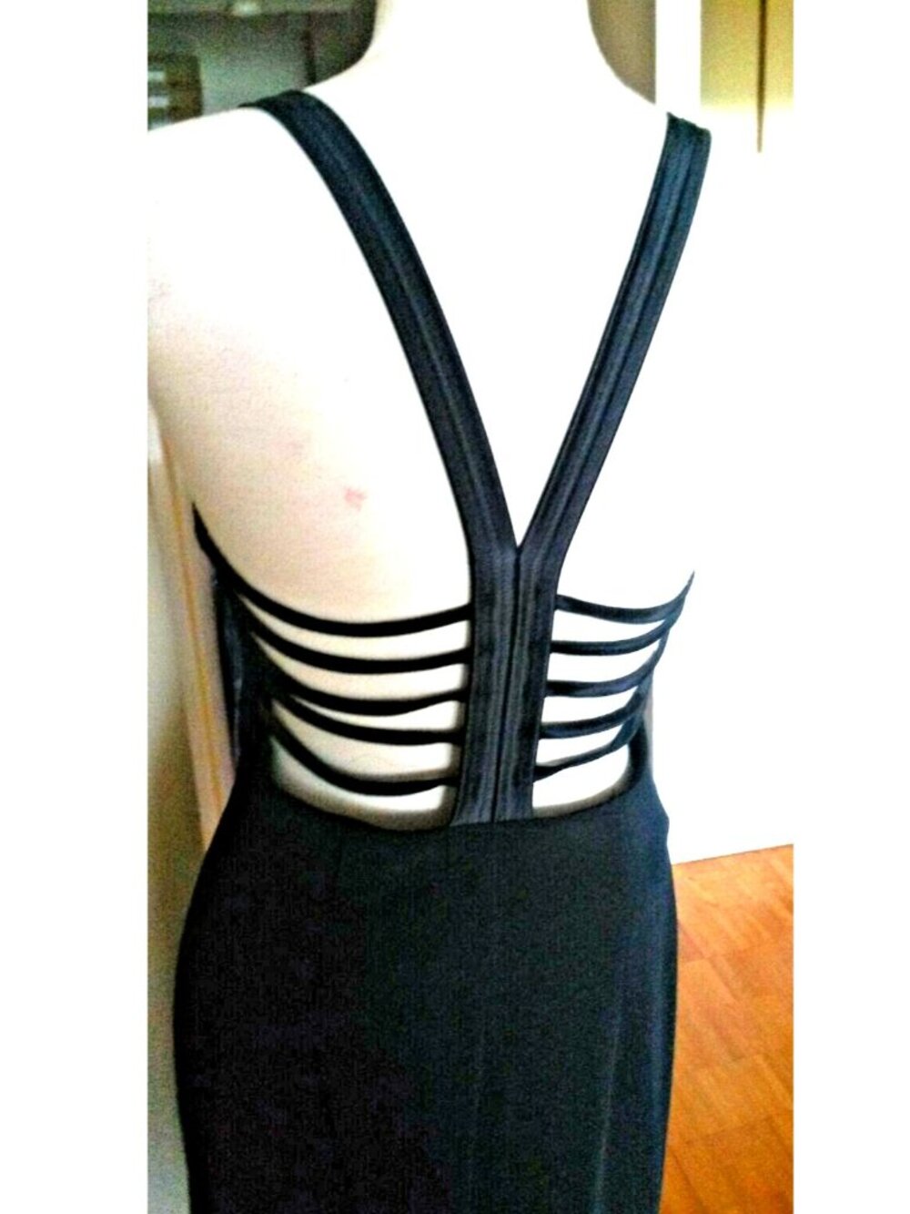 Vintage minimalist 90s black cut out open beck pencil maxi back dress gown 14 L